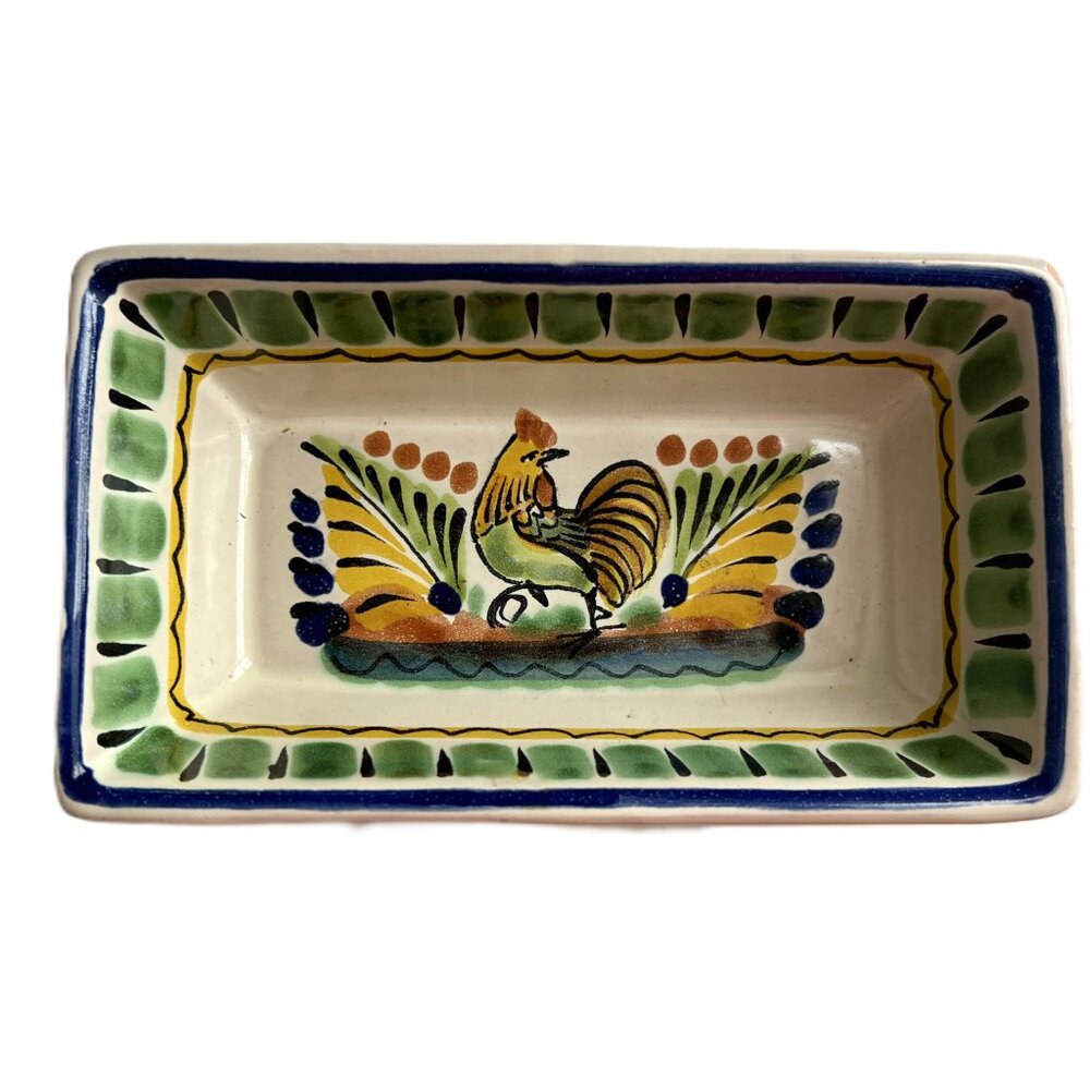 Vintage Rectangular Rooster Bowl Gorky Pottery Mexico